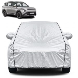 Waterproof Car Cover for Kia Carens Clavis | Dustproof, UV Resistant & Scratch Protection | Soft Cotton Lining | Triple Stitched | Mirror Pockets & Elastic Fit | Silver