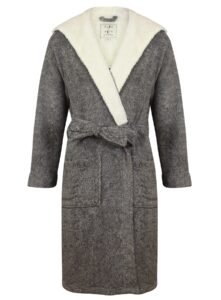 John Christian Men’s Hooded Fleece Robe, Dark Gray Marl