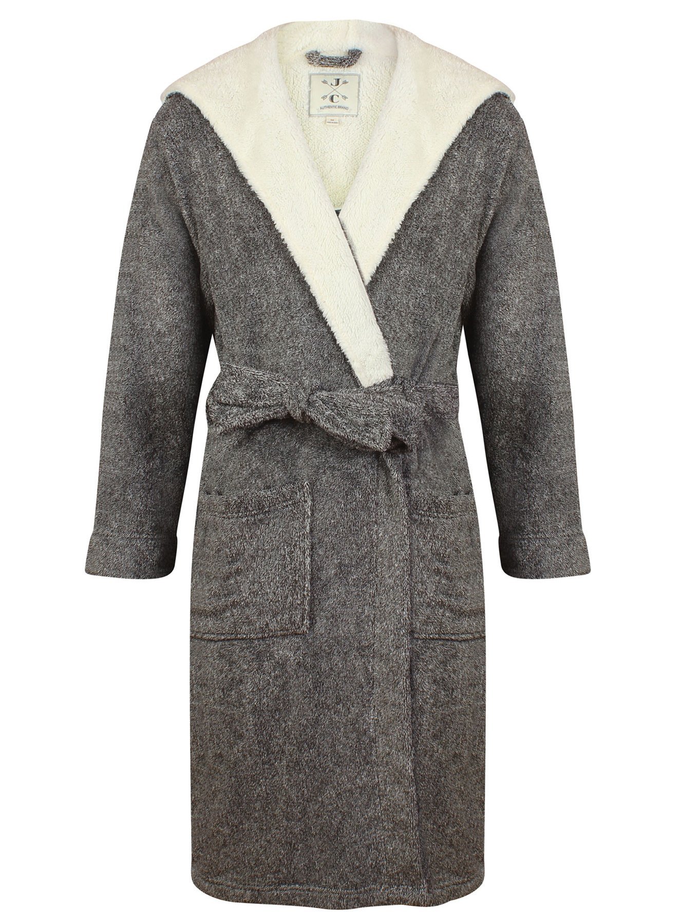 John Christian Men’s Hooded Fleece Robe, Dark Gray Marl