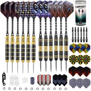 Steel Tip Darts Set Professional, 24 and 20 Grams Metal Tipped With Aluminum Shafts and Brass Barrels, Extra Flights, Sharpener Tool Kit, Carrying Case, 12 Pack