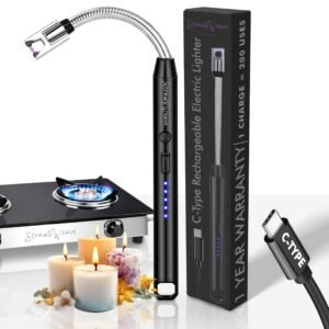 Rechargeable Electric Gas Lighter for Kitchen, Lighter for Gas Stove, Candles, Pooja, 1 Year Warranty, C-Type USB, Kitchen Tools, Multi Purpose – 360° Flexible & Windproof, Black