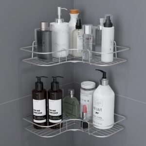 Plantex Stainless Steel Bathroom Corner Shelf/Self Adhesive Bathroom Shelf for Wall/Bathroom Organiser Without Drill – Pack of 2 (Chrome)
