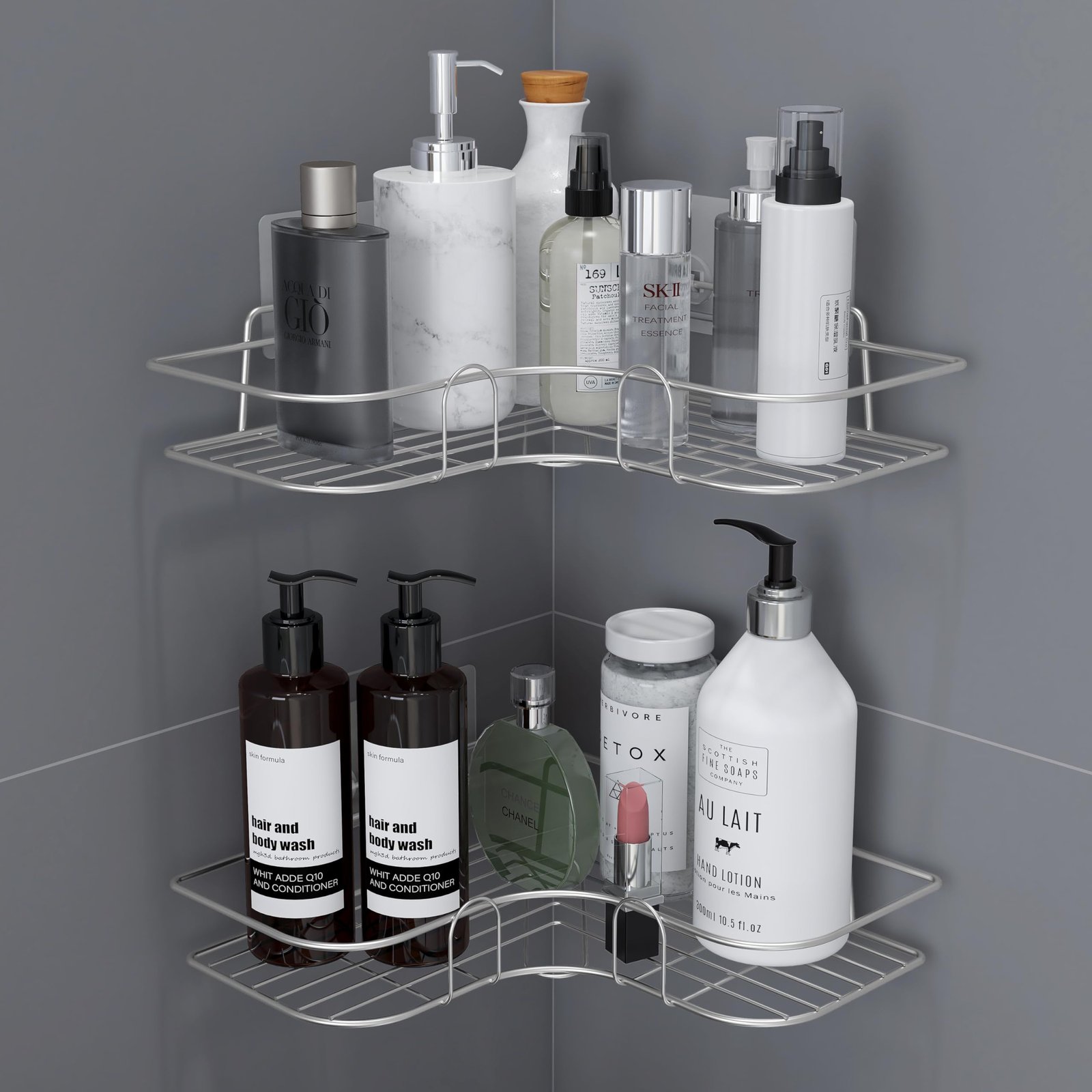 Plantex Stainless Steel Bathroom Corner Shelf/Self Adhesive Bathroom Shelf for Wall/Bathroom Organiser Without Drill – Pack of 2 (Chrome)