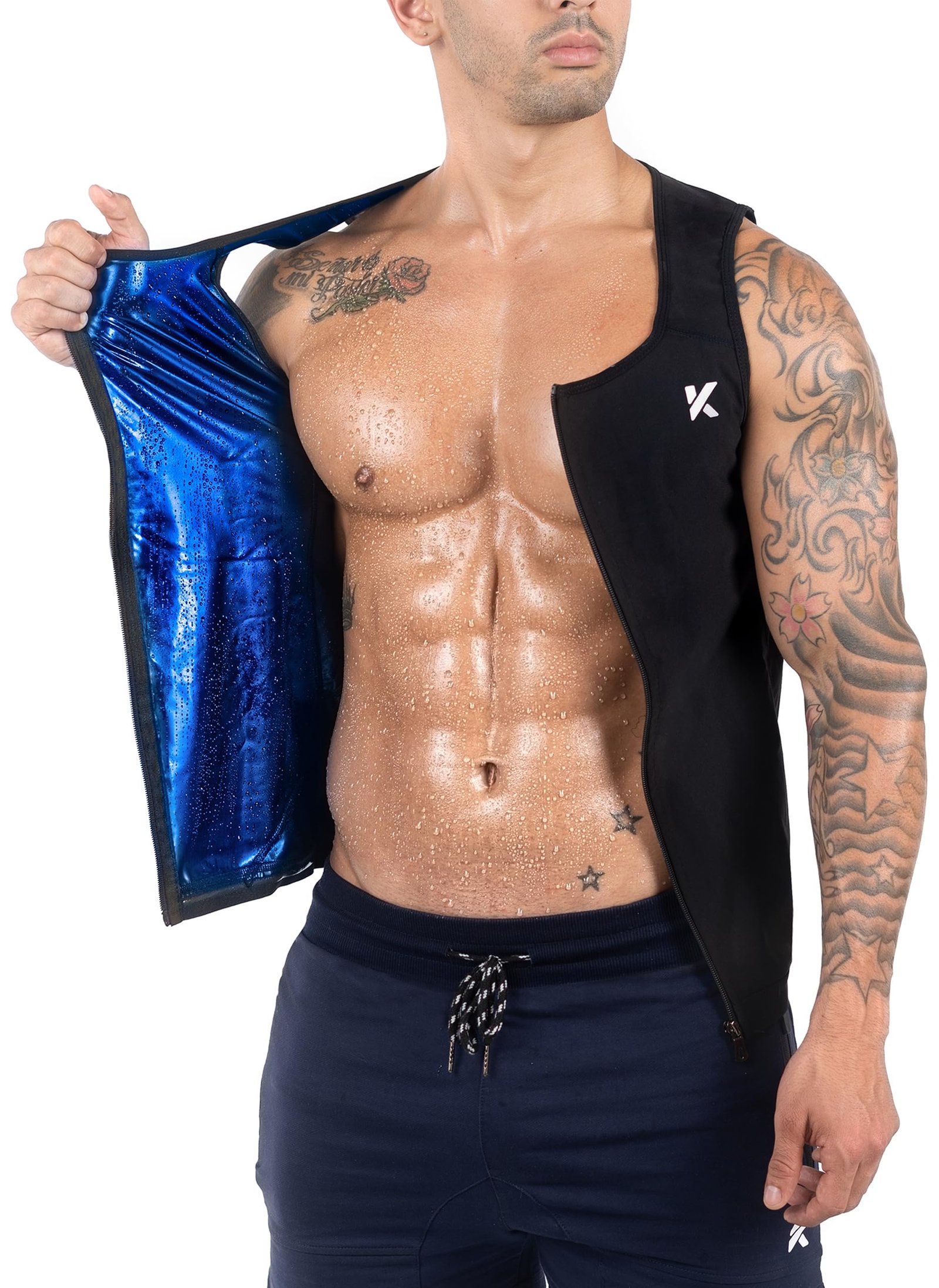 Kewlioo Men’s Heat Trapping Zipper Sweat Enhancing Vest – Sauna Suit Shirt Compression Vest Shapewear Top for Gym Exercise