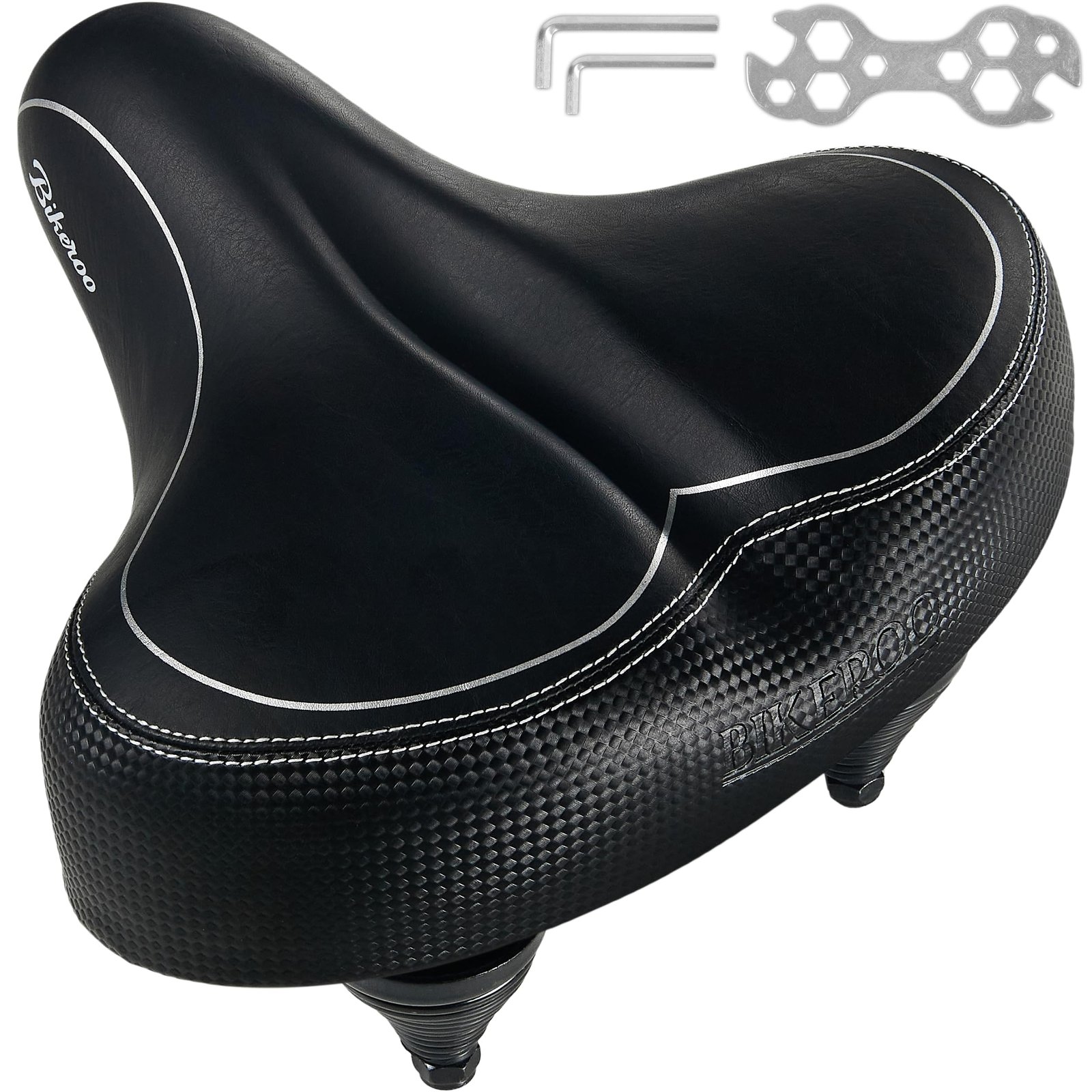 Bikeroo Oversized Comfort Bike Seat Most Comfortable Replacement Bicycle Saddle – Universal Fit For Exercise Bike And Outdoor Bikes Suspension Wide Soft Padded Bike Saddle For Women and Men