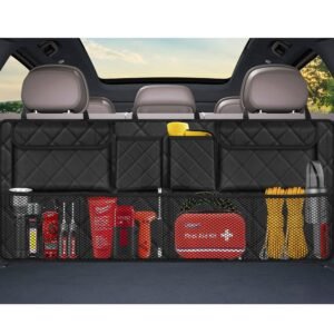 Femuar Car Trunk Organizer,Large Capacity Backseat Trunk Organizer(42″*18″),Collapsible Car Storage Bag with 8 Pocekt,Car Organizer for SUV/MPV/Truck – Black