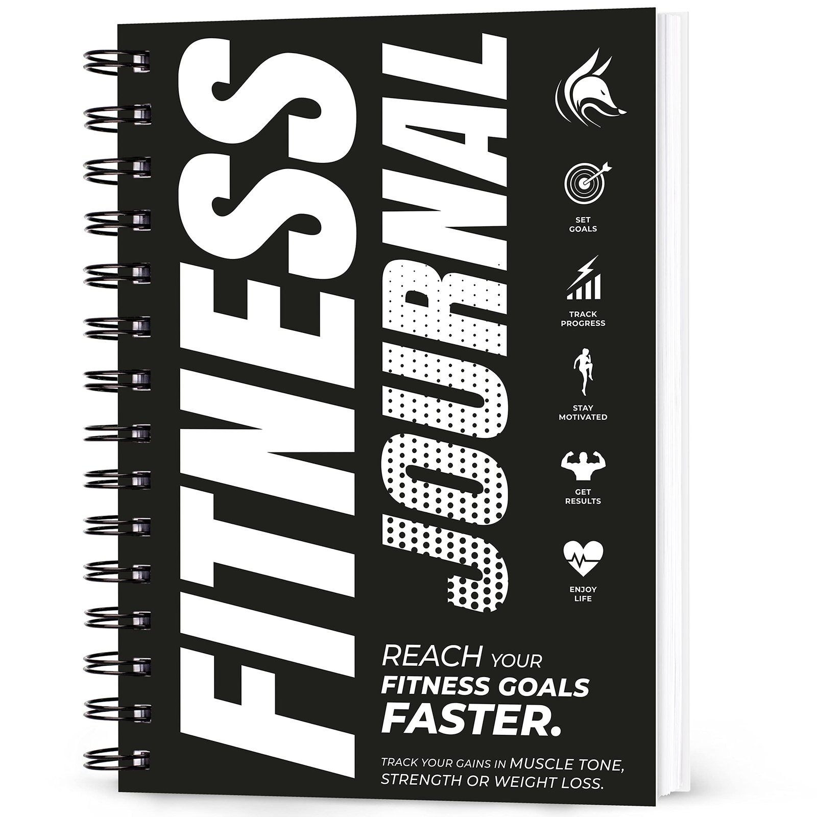 Clever Fox Fitness & Workout Journal/Planner Daily Exercise Log Book to Track Your Lifts, Cardio, Body Weight Tracker – Spiral-Bound, Laminated Cover, Thick Pages, A5 (Black & White)