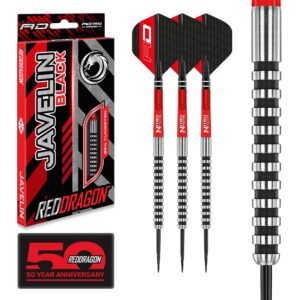 RED DRAGON Javelin Black 22g Tungsten Darts Set with Flights and Stems