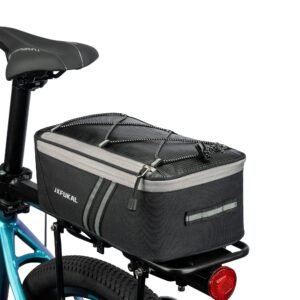 JXFUKAL Rear Bike Rack Bag with Rain Cover, 7L Waterproof Bicycle Ebike Saddle Bag Cycling Pannier Trunk Carrier with Reflector & Adjustable Cord for Commuter Travel Outdoor
