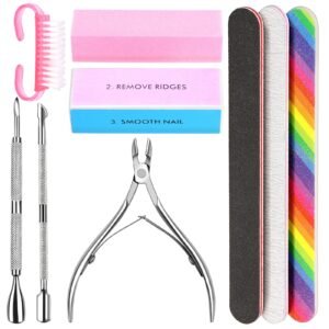Double Sided Nail File and Buffer Set – 3pcs With Rectangular Buffer, Block Sponge, Brush, Cuticle Nipper and Pusher – Perfect Manicure Tool Kit for Shiny Nails