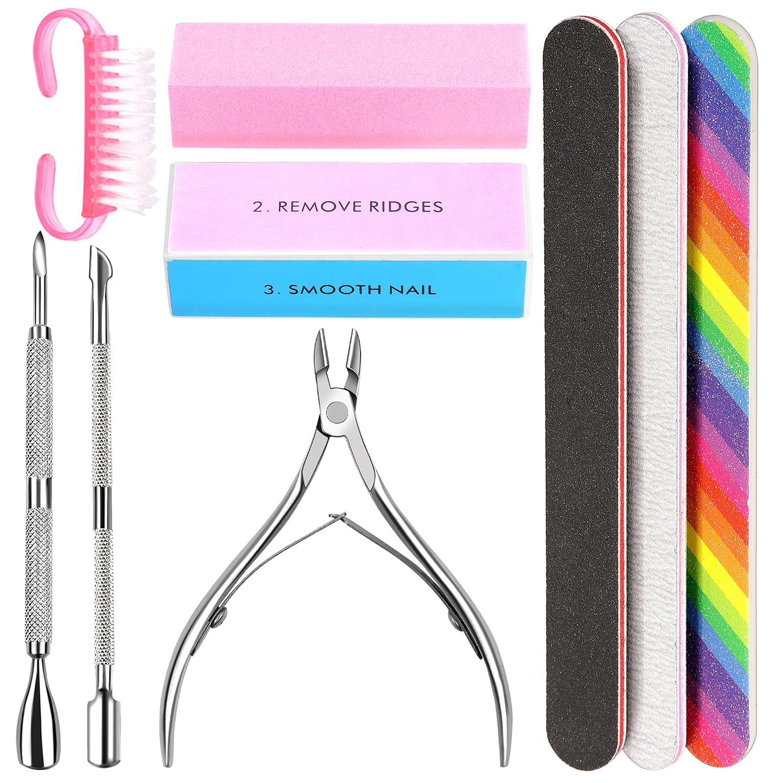 Double Sided Nail File and Buffer Set – 3pcs With Rectangular Buffer, Block Sponge, Brush, Cuticle Nipper and Pusher – Perfect Manicure Tool Kit for Shiny Nails