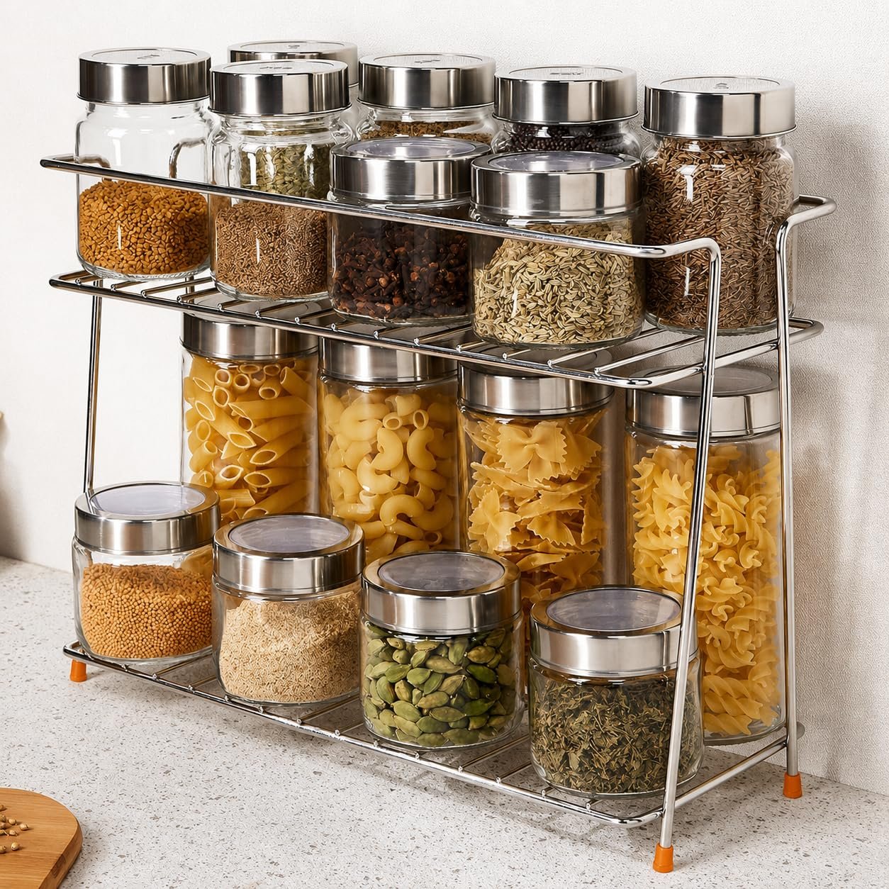 Tabletop Spice Rack For Your Kitchen_Countertop Spice s And Masala Rack 2 -Tiered Shelf And 2 Layer Stainless Steel And Special Countertop Spice Rack-(Pack Of One) (Nhsp)