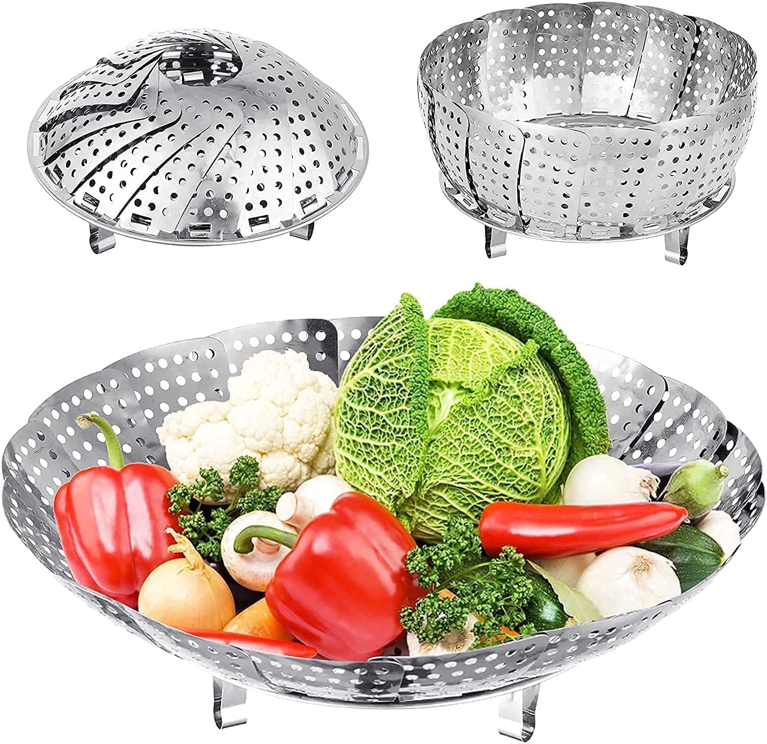 YETI Vegetable Steamer Basket, Premium Stainless Steel Veggie Steamer Basket – Folding Expandable Steamers to Fits Various Size Pot (Silver)