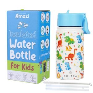 SOLARA Water Bottle for Kids | Insulated Sipper Bottle for Kids 450ml | Kids Water Bottle for Boys | Hot and Cold for Travel, Home, School | Dino