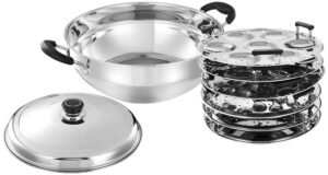 Amazon Brand – Solimo Stainless Steel Induction Bottom Kadhai with 6 Plates | Gas Stove & Induction Compatible | 1 L | Silver