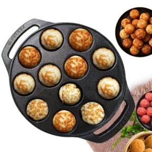 SOLARA Cast Iron 8″ inch (20 CM) Paniyaram Pan (12 Cavities) | Pan for Appe/Gunta Ponganalu/Paddu | Cast Cookware