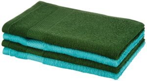Amazon Brand – Solimo 100% Cotton 4 Piece Hand Towel Set, 380 GSM (Baltic Blue, Mint Green)