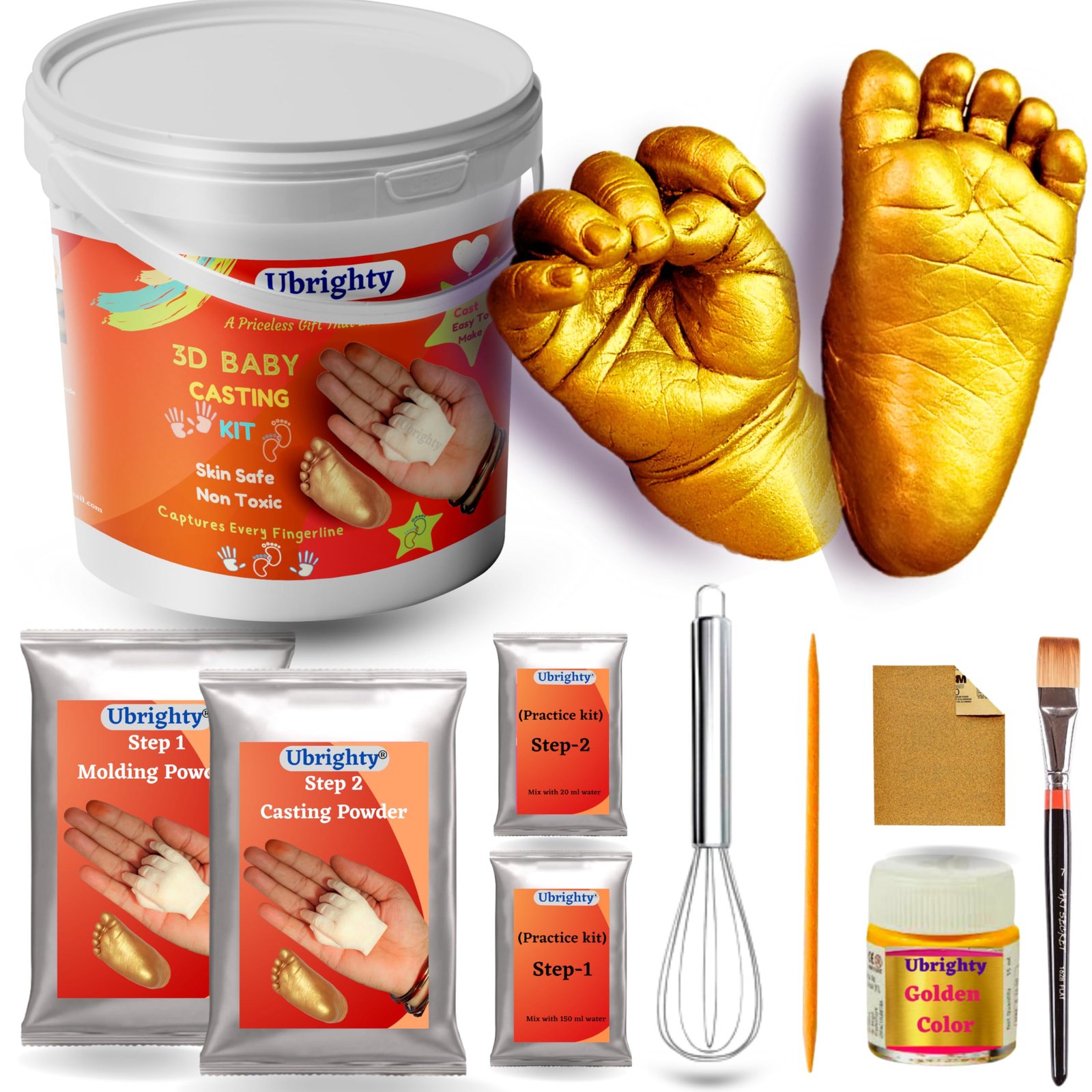 Ubrighty Casting Kit-baby casting kit 2 foot 2 hand-hand casting kit baby hand print and footprint kit Moulding Powder 350 grm, casting powder 500 grm (BABY CASTING KIT)