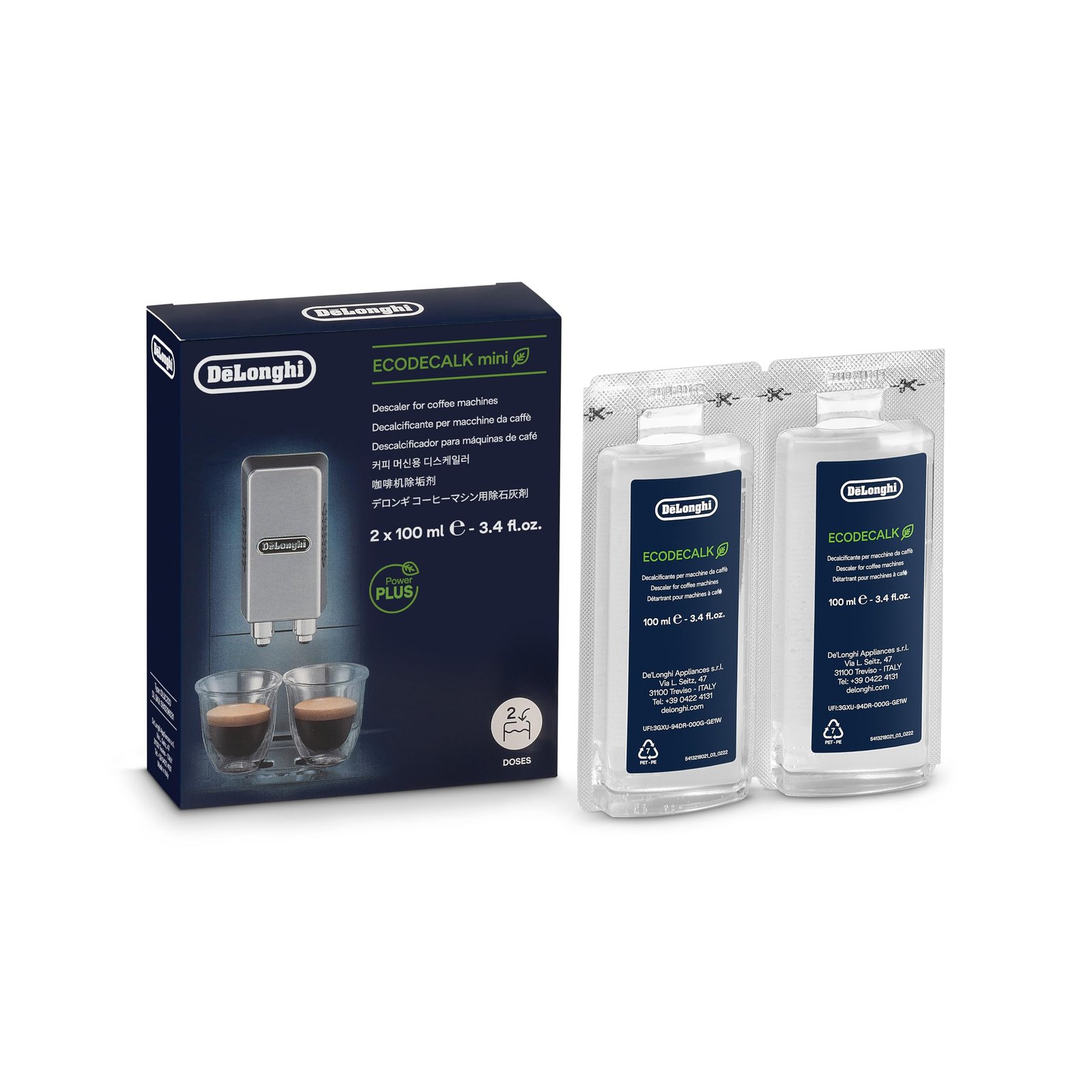 De’Longhi Brand Original Descaler for Coffee Machine, EcoDecalk 200 ml (2 X 100 ml), 100% Natural (Plant Based) & Safe, Made in Italy, Preserves Authentic Coffee Flavor, Prolongs Machine Lifespan