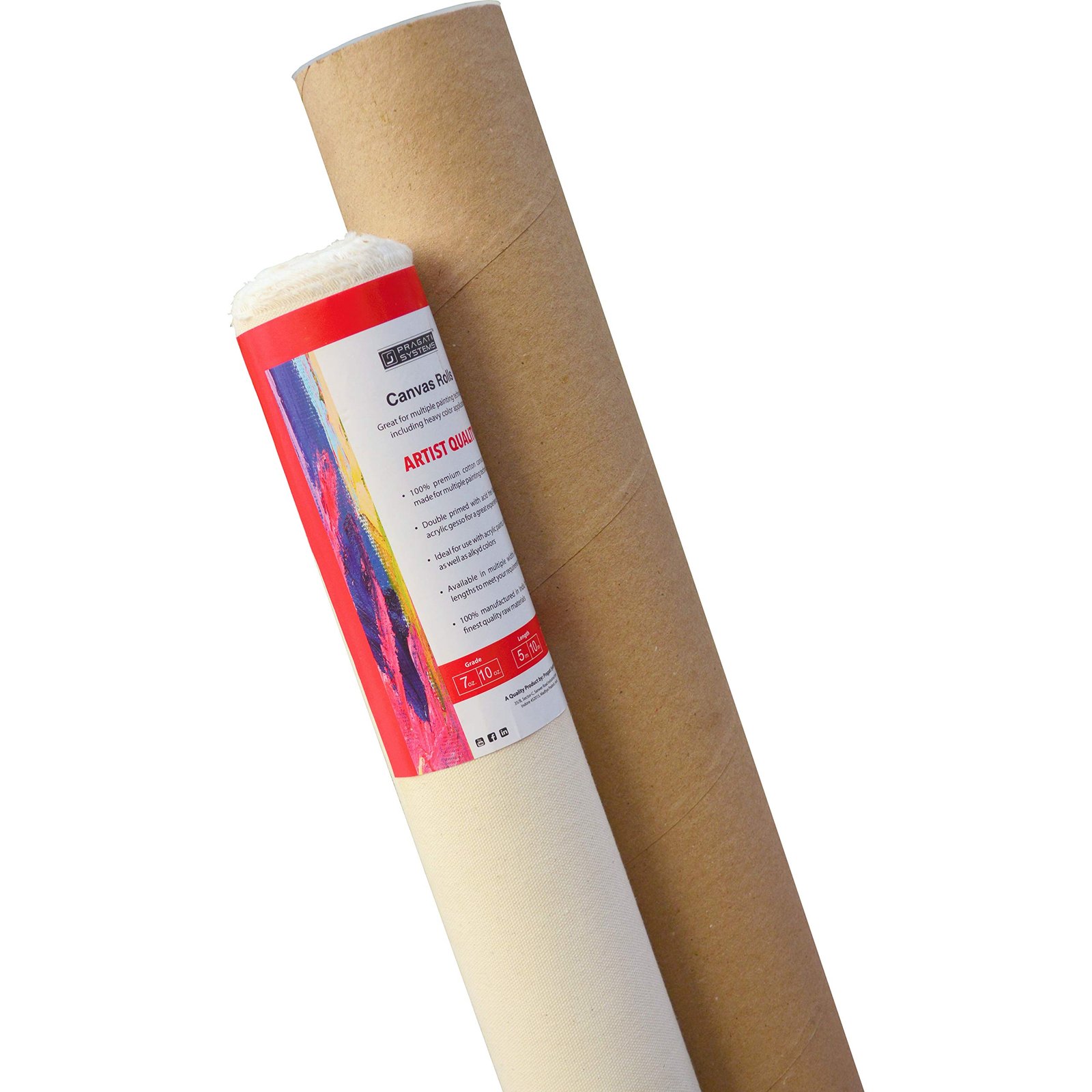 Pragati Systems® Artist Series (10 Oz.) Medium Grain Primed Cotton Canvas Roll for Oil, Acrylic & Alkyd Colors | Double-Primed Artist Canvas for Painting, White (24 Inch x 5 Meter)