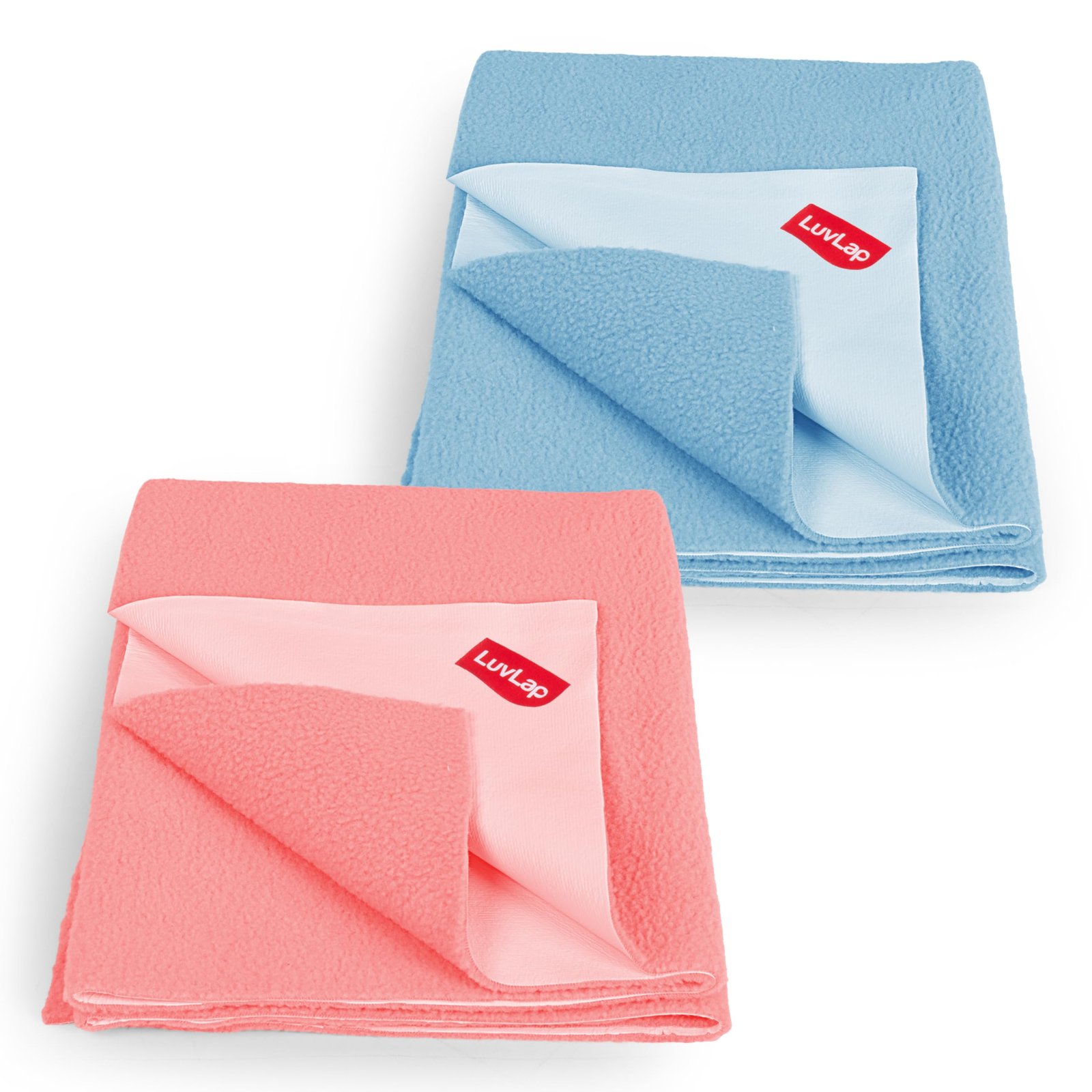 LuvLap Instadry Waterproof Baby Dry Sheet, Small Size 50×70 cm, Extra Absorbent Quick Dry Sheet for New Born,Toddler, Anti-Piling Fleece for Baby, Bed Protector, Pack of 2, Sky Blue & Salmon Rose