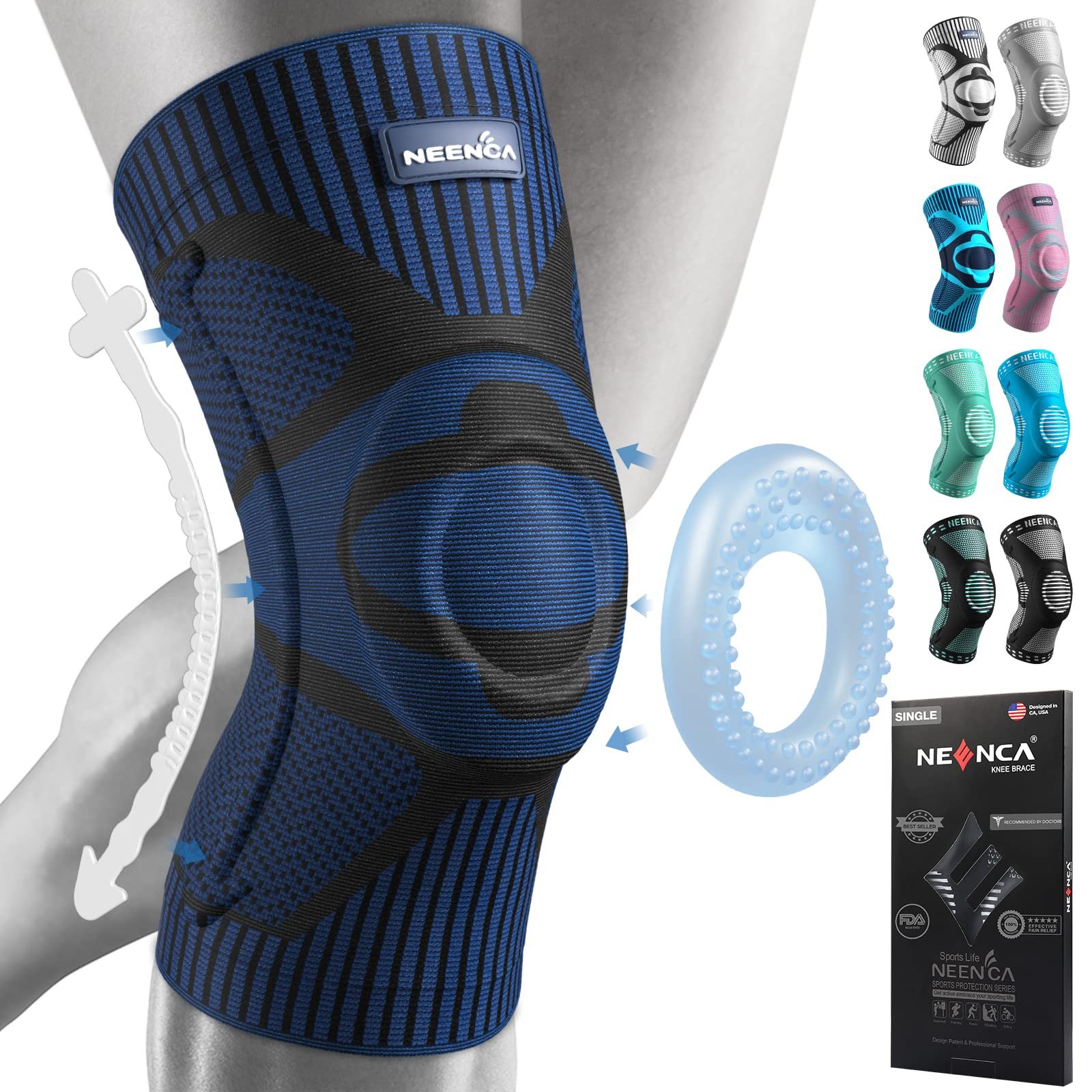 NEENCA Knee Brace for Joint Pain Relief and Sports Protection (Navy-Blue, L)