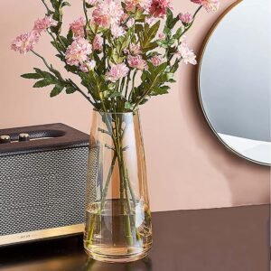 TIED RIBBONS Flower Vase for Flower Plants (Gold, 22.8 cm X 6.3 cm X 7.6 cm) – Glass Vase Pot for Living Room Water Plants Home Decor Dining Table Decoration Bedroom Hall Aesthetic House Warming Gift