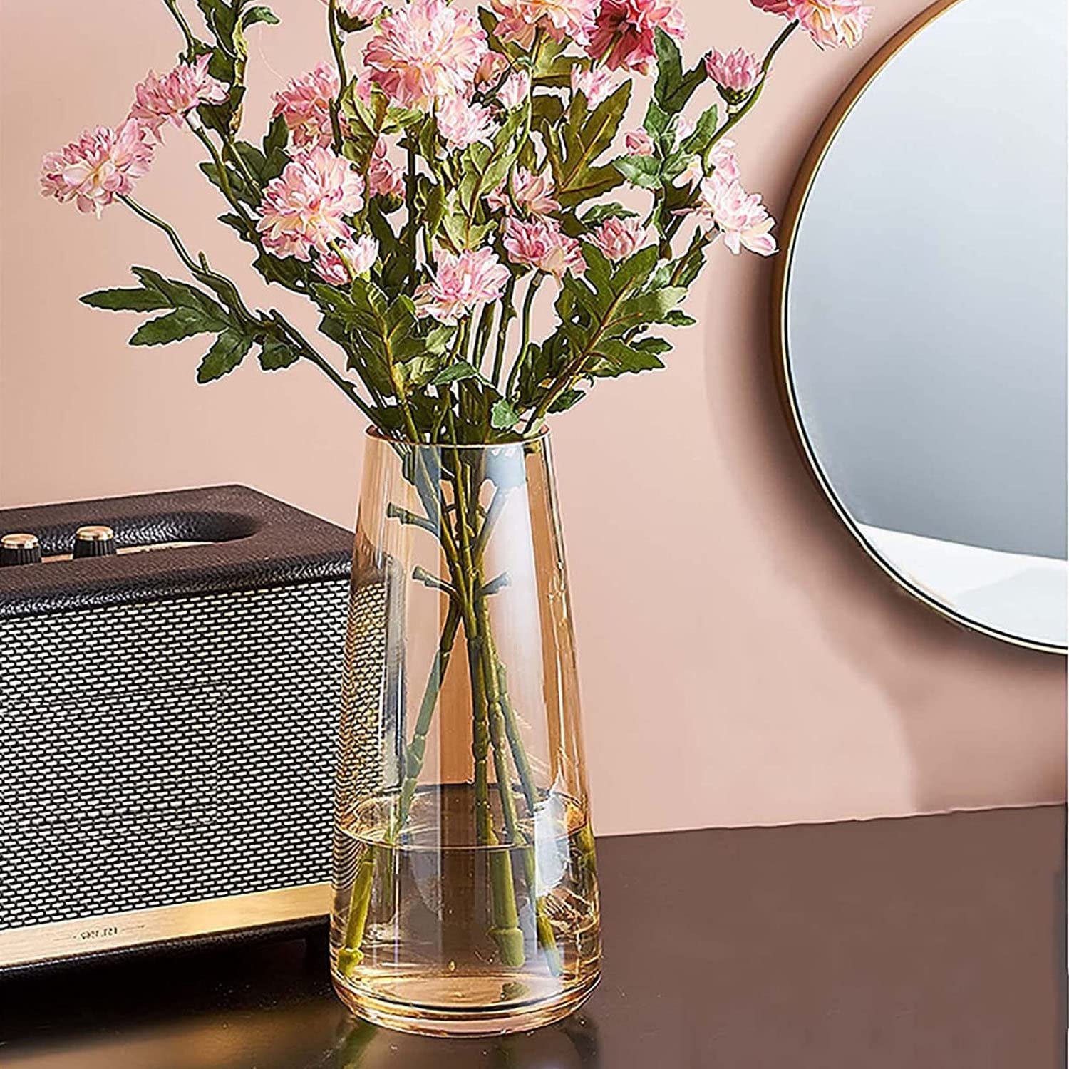 TIED RIBBONS Flower Vase for Flower Plants (Gold, 22.8 cm X 6.3 cm X 7.6 cm) – Glass Vase Pot for Living Room Water Plants Home Decor Dining Table Decoration Bedroom Hall Aesthetic House Warming Gift