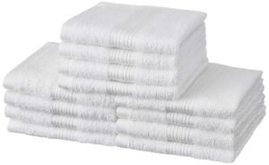 Amazon Brand – Solimo 100% Cotton 12 Piece Face Towel Set, 500 GSM (White)
