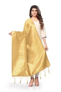 Jaanvi fashion Women’s Bandhani Floral Woven Silk Dupatta With Zari Work