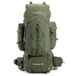 TRIPOLE Colonel Metal Frame 80L Rucksack with Detachable Bag & Rain Cover for Trekking & Travelling | Men & Women | 3 Year Warranty (Army Green, 80)