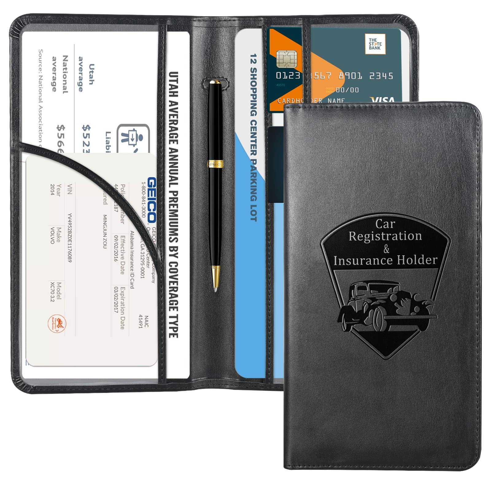 CoBak Car Registration and Insurance Holder, Vehicle Glove Box Car Organizer Men Women Wallet Accessories Case with Magnetic Shut for Cards, Essential Document, Driver License
