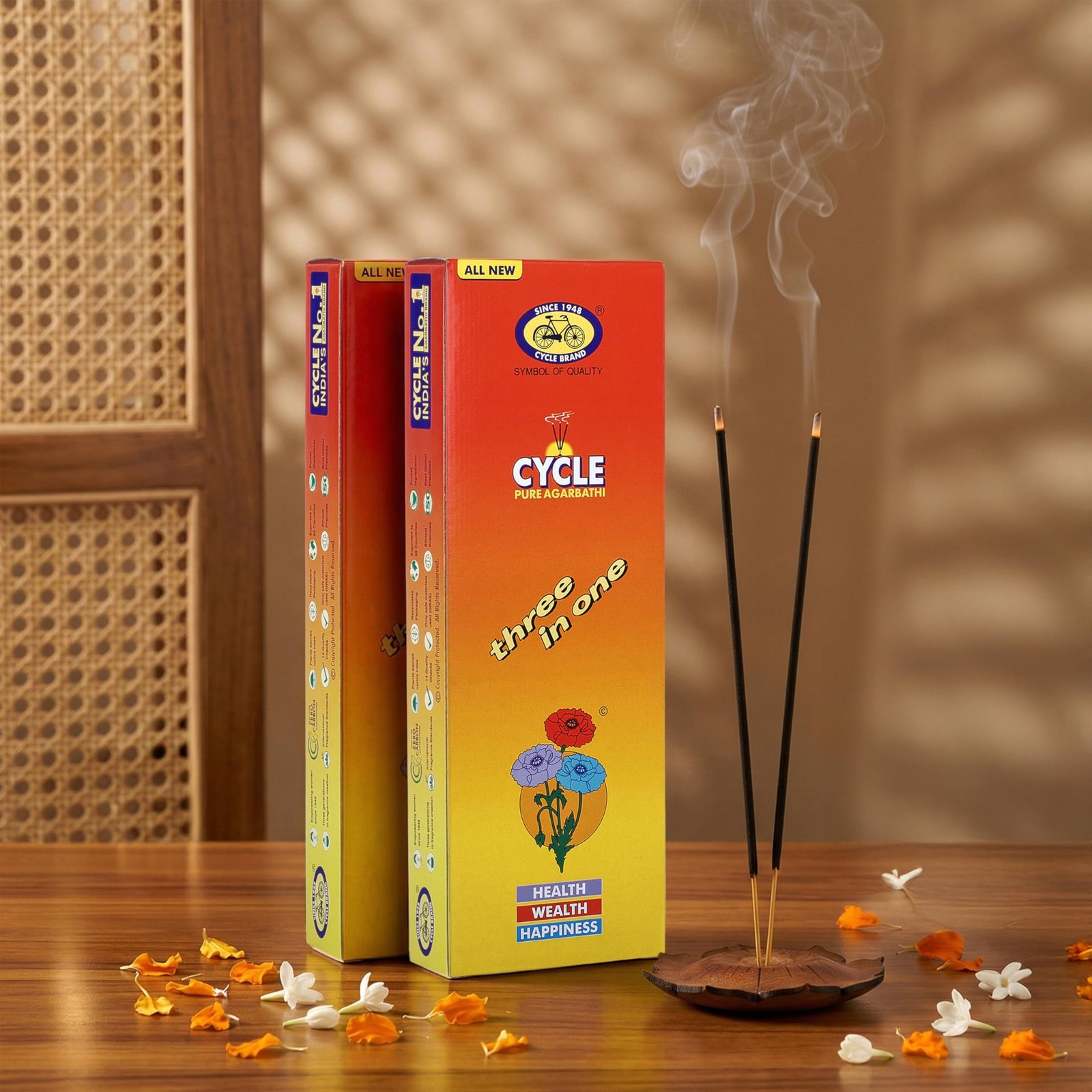 Cycle Pure Agarbatti Three in One Incense Sticks || Pack of 2 (250gm per Pack) || 3 Signature Fragrances Floral, Woody, Lily I Natural Fragrance for Puja, Meditation, Refreshing Ambience