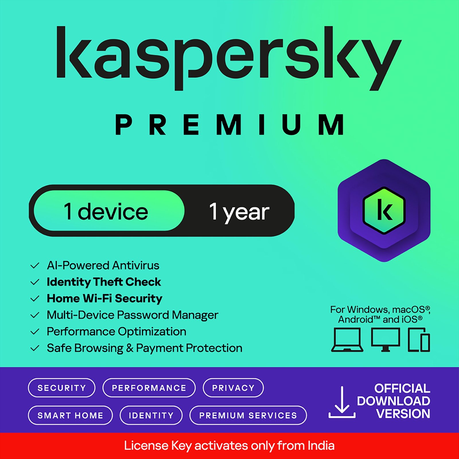 Kaspersky | Premium – Total Security (Ultimate Security) | 1 Device | 1 Year | Email Delivery in 1 Hour