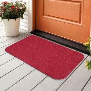 Saral Home Striped Soft PP Yarn Doormat Anti Skid Backing (Maroon, 43X60 CM)