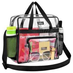 MAY TREE Clear Bag Stadium Approved, Cold-Resistant, Lightweight and Waterproof, Transparent Tote Bag and Gym Clear Bag, See Through Tote Bag for Work, Sports Games and Concerts-12 x12 x6