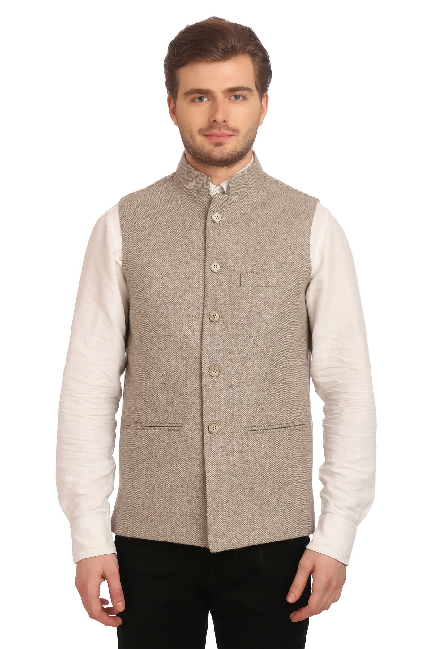 WINTAGE Mens Tweed Wool Nehru Jacket