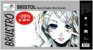 BRUSTRO Ultra Smooth Bristol Sheets | A3, 250 GSM | Pack of 10+2 Sheets | Ideal for Pencil & Charcoal, Illustration, Design, Sketching, Drawing, Ink, Airbrush