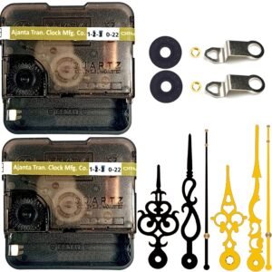 Combo Of 2 Ajanta Mfg. Battery Operated Plastic Ticking Analog Wall Clock Movement Machine With Hands (Black+Gold D1)