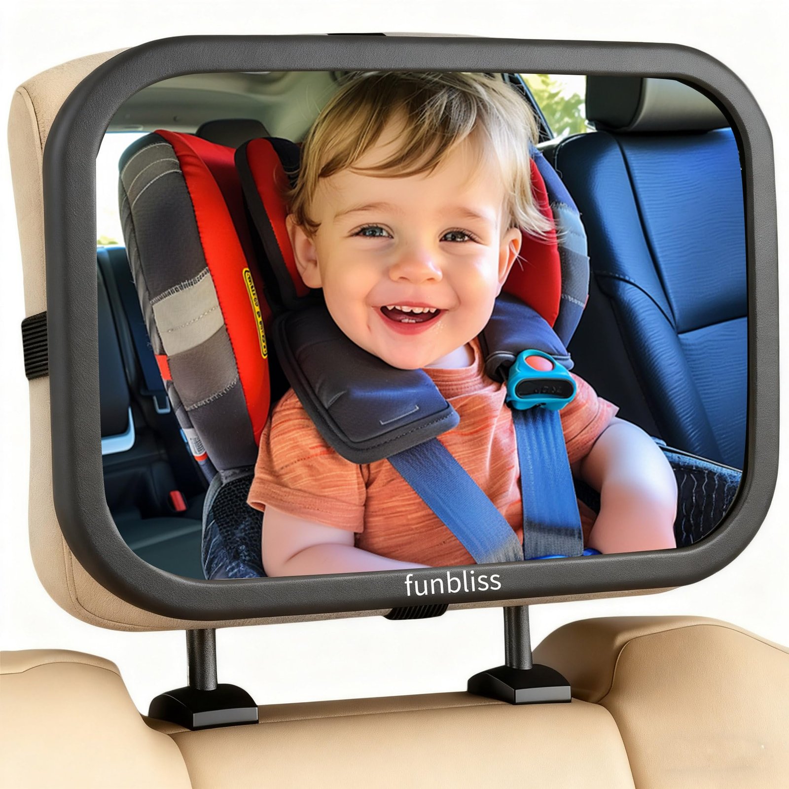 Funbliss Baby Mirror for Rear Facing Seat | 360° Rotation, Safety CertifiedShatterproof Acrylic Glass, Clear Wide View | Infant Car Mirror for Car Seat Rear Facing