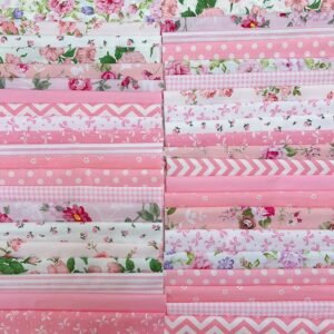 42Pcs 10cm*10cm Cotton Fabric DIY Making Supplies Quilting Patchwork Fabric Fat Quarter Bundles DIY for Quilting Cotton Patchwork Cushions (Pink, 10cm*10cm)