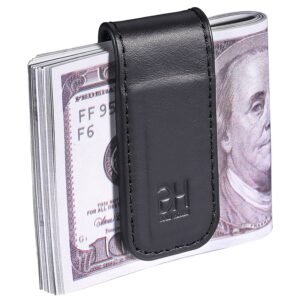 GH GOLD HORSE Men’s Slim Magnetic Money Clip Genuine Leather Business Card Holder (Black)
