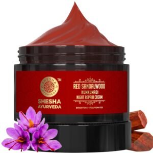 Shesha Ayurveda Red Sandalwood Skin Brightening & Night Repair Cream For Men & Women – For Natural, Anti-Aging, Hydrating, And Radiant Skin, Natural, Ayurvedic