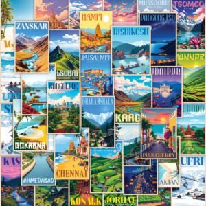 CodersParadise Vintage India Travel Wall Collage Kit – 54PCS Premium 4×6 Inch Cardstock Photo Posters with Glue Dots for Aesthetic Retro Bedroom, Home, Dorm & Living Room Wall Décor