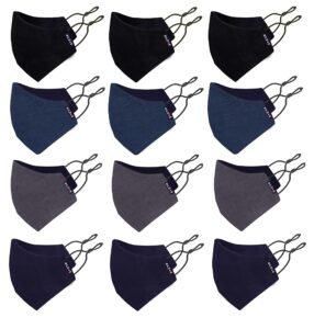 Bildos Unisex Dark Colored Cotton Mask With Adjustable Earloop – Pack of 12
