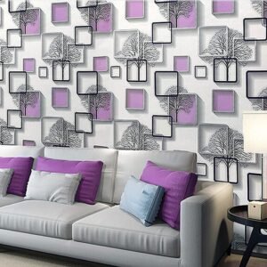 wolpin 3D Frames & Trees Self Adhesive Wallpaper (45 x 1000 CM, Peppy Purple) | DIY Wall Stickers for Living Room Bedroom Home Interior Decor | Peel & Stick PVC Decorative Wallpaper