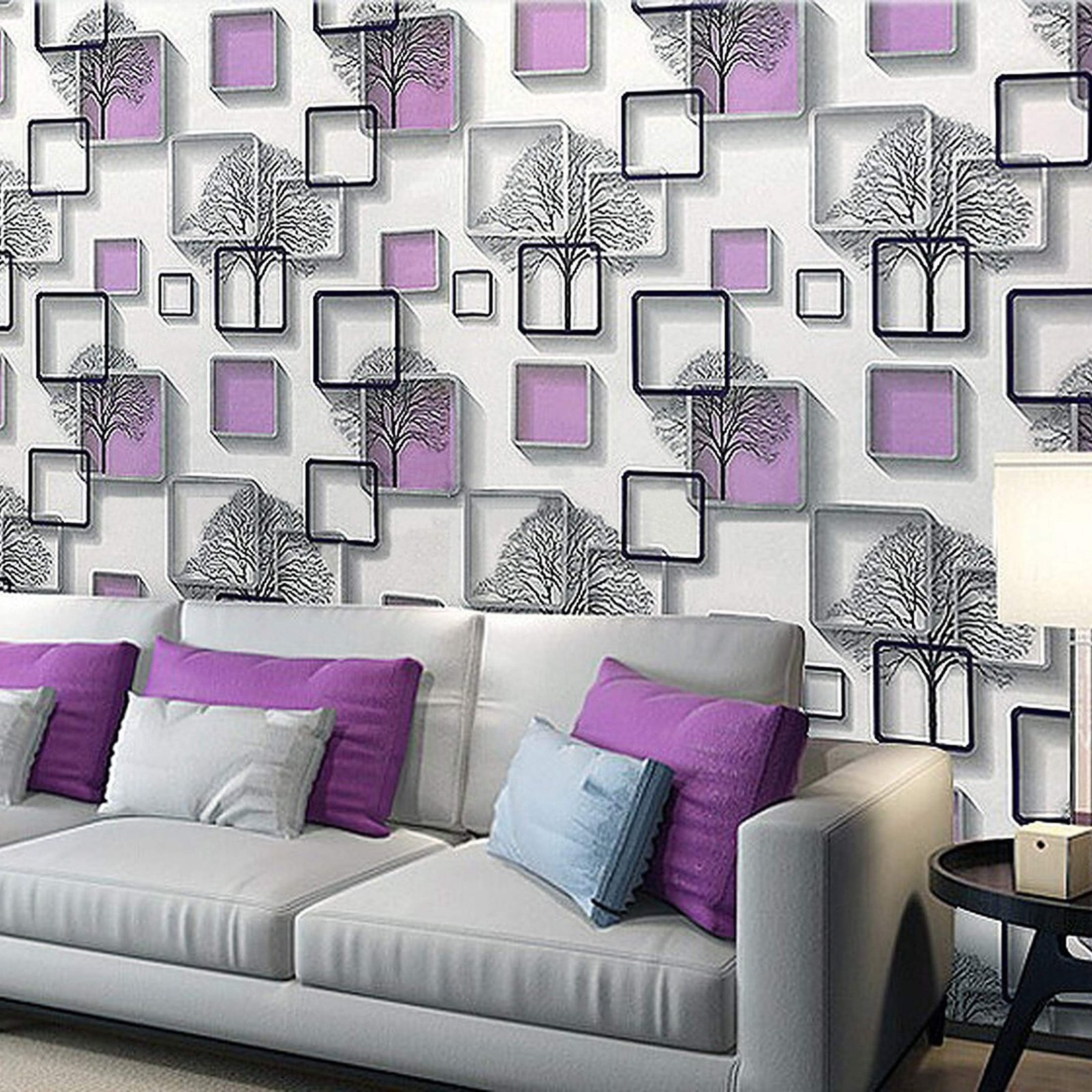 wolpin 3D Frames & Trees Self Adhesive Wallpaper (45 x 1000 CM, Peppy Purple) | DIY Wall Stickers for Living Room Bedroom Home Interior Decor | Peel & Stick PVC Decorative Wallpaper