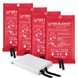 Fire Blanket for Home Emergency Survival – Fiberglass Suspend Fire Flames Suspension Blankets for Home and Kitchen School Grill Garage House Warehouse Safety (4pcs-FireBlankets)