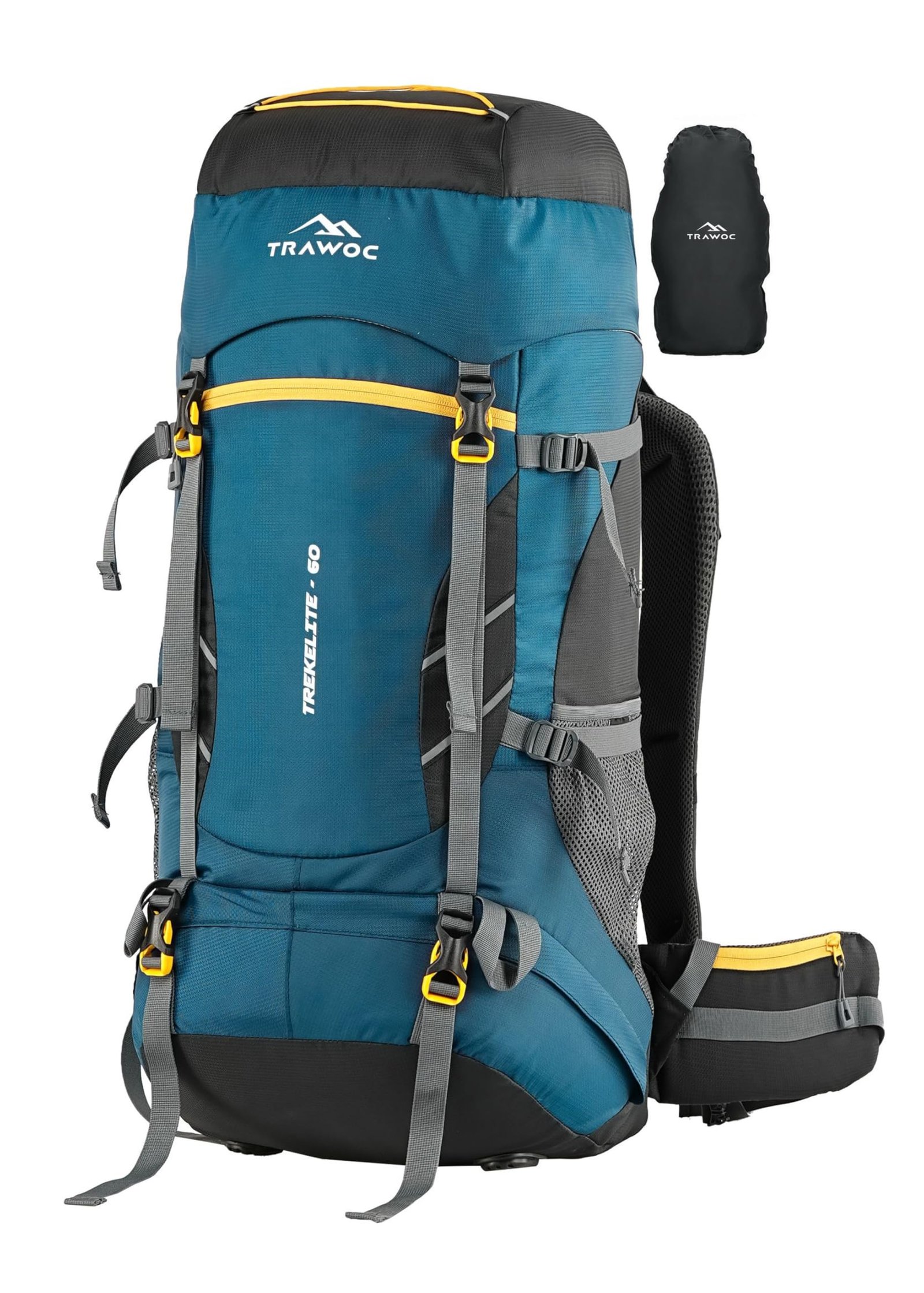 TRAWOC TREKELITE 60L Travel Backpack Hiking Trekking Bag Camping Rucksack for Men & Women with Water Proof Rain Cover/Shoe Compartment MHK004, 3 Year Warranty