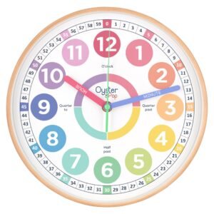Oyster&Pop Pastel Kids Wall Clock – Silent 10″ Analog Learning Clock